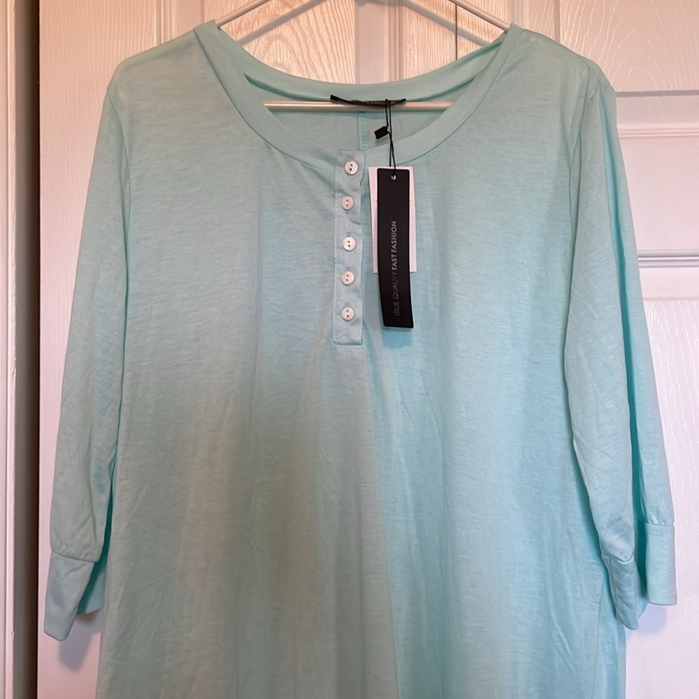 NWT women’s sz 14 nightgown pajamas Mint Green/light aqua Sheer 3/4 cuff sleeve